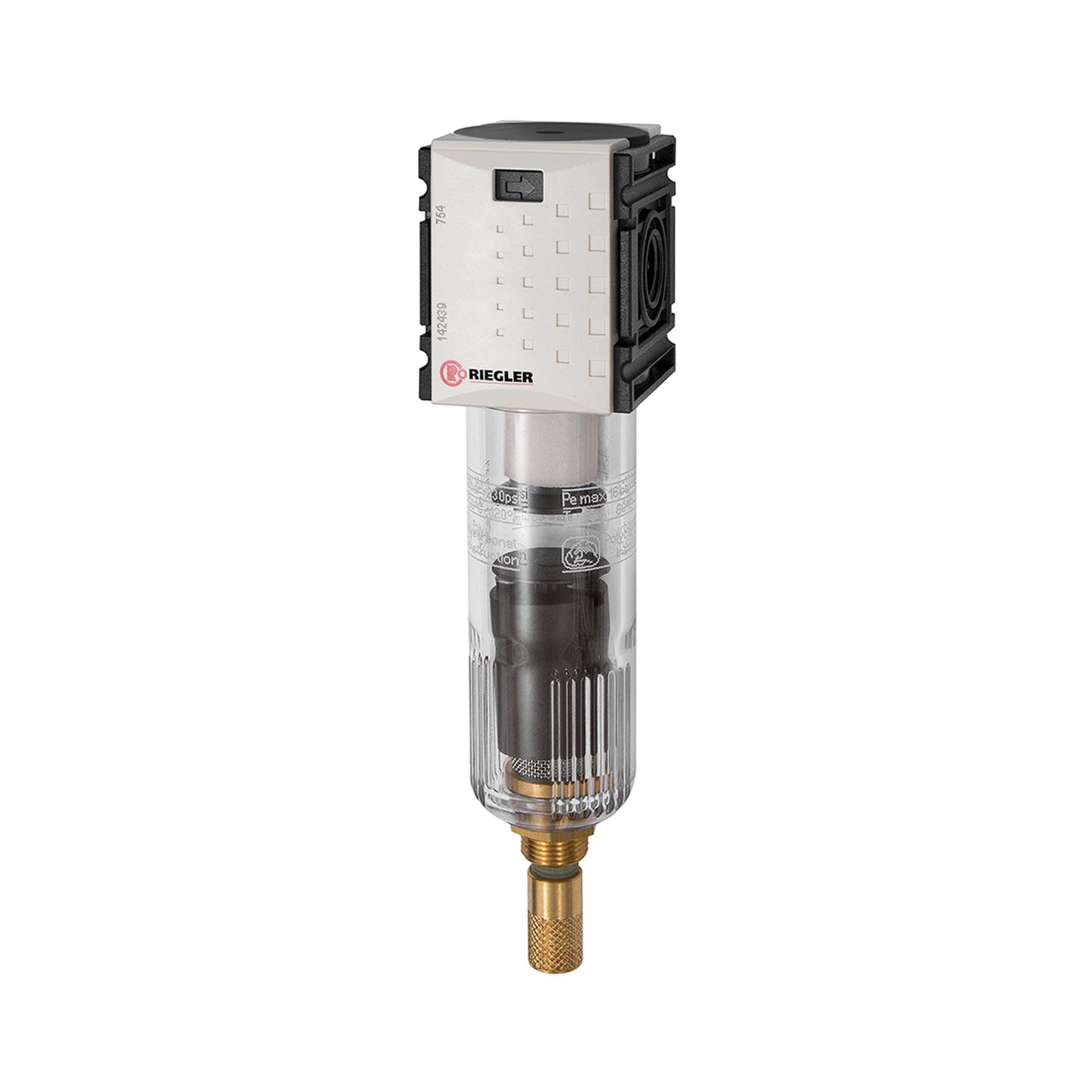 RIEGLER Filter »FUTURA-mini« mit Polycarbonatbehälter, 5 µm, BG 0, G 1/4, PE 1,5 - 12 bar, Temp. -10 °C bis 50 °C, Konde-0