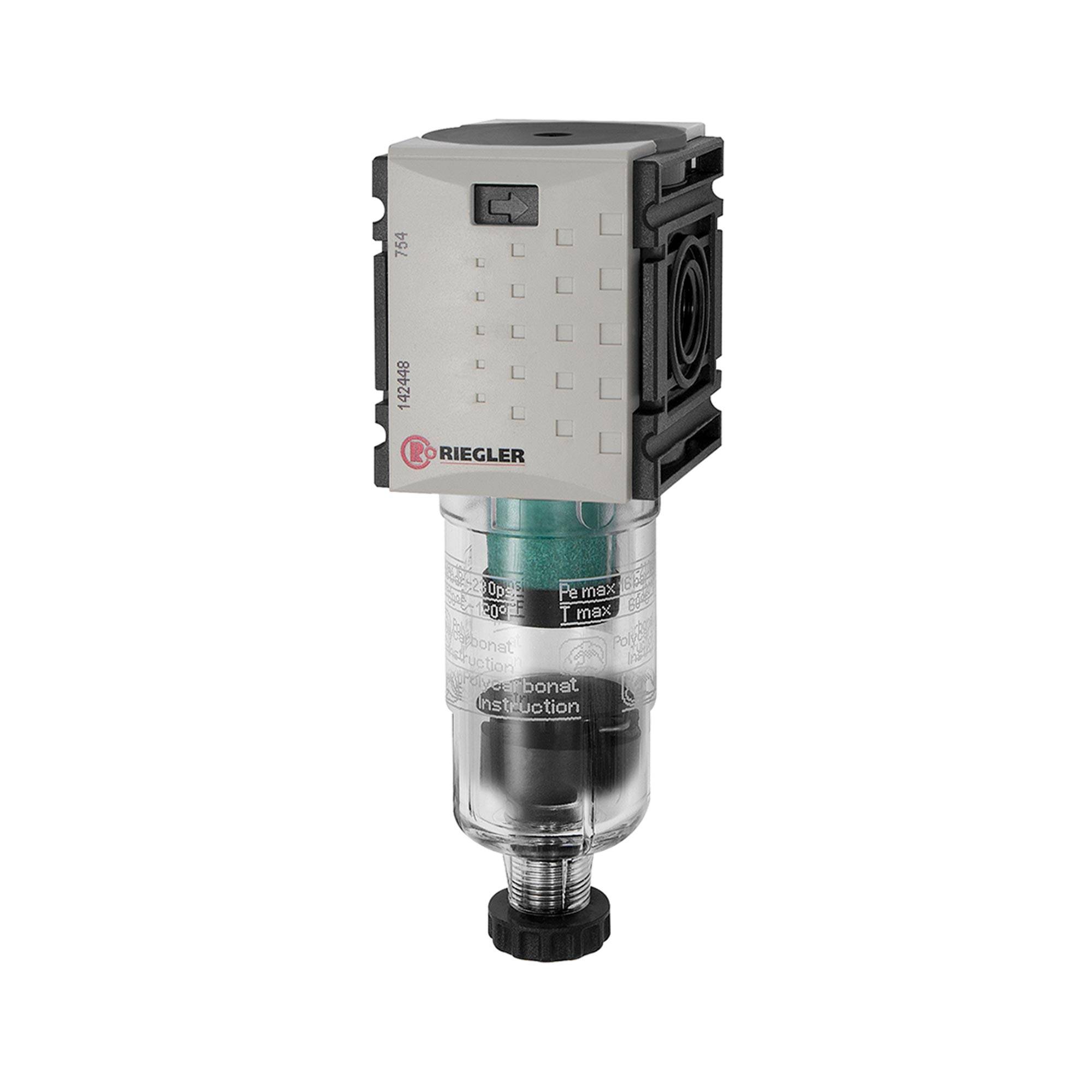 RIEGLER Mikrofilter »FUTURA-mini« mit PC-Behälter, 0,01 µm, BG 0, G 1/4, PE 1,5 - 12 bar, Temp. -10 °C bis 50 °C, Konden-0