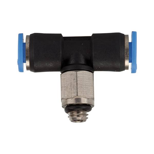 RIEGLER T-Steckverschraubung »Blaue Serie« mini, drehbar, M6, für Schlauch-Außen-Ø 4 mm, pmax 10 bar, Kunststoff/MS vern