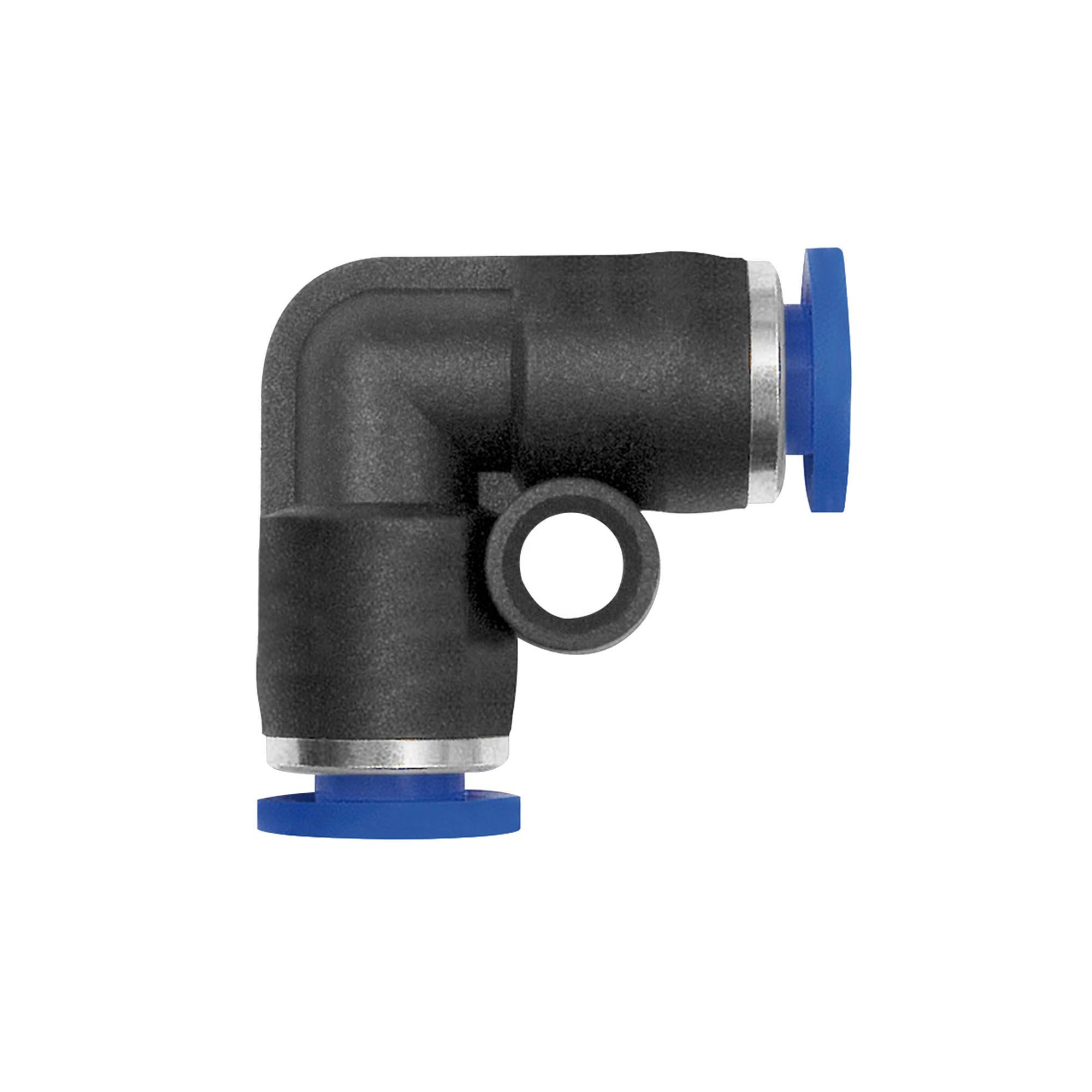 RIEGLER L-Steckverbindung »Blaue Serie« mini, für Schlauch-Außen-Ø 3 mm, pmax 10 bar, Kunststoff/Messing vernickelt. Un-0