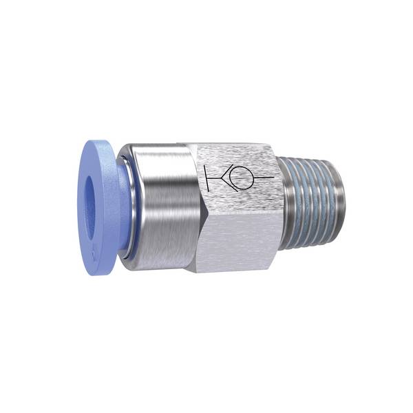 RIEGLER Ger. Steckverschraubung »Blaue Serie«, selbstabsper., R 1/4 a., f. Schl.-Außen-Ø 8 mm, pmax. 10 bar, Kunststoff/