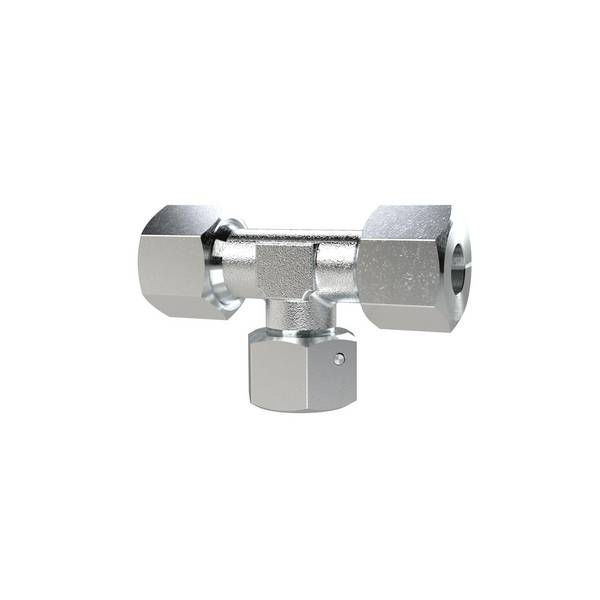 RIEGLER Einstellbare T-Verschraubung, Dichtkegel, 360° drehbar, Mutter M24x1,5 i., Rohr-Außen-Ø 16 mm, PN max. 400 bar,