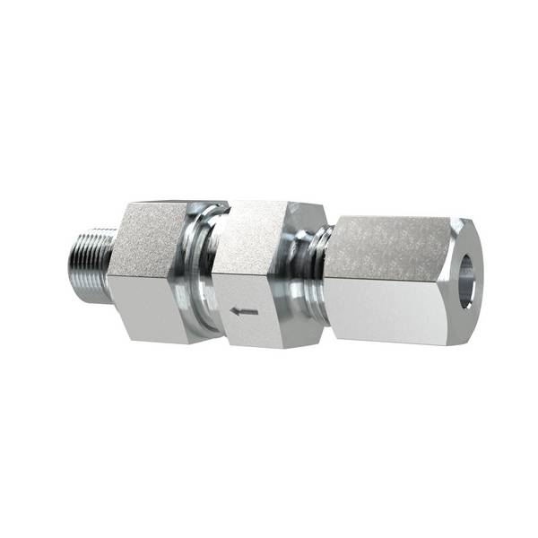RIEGLER Rückschlagventil, G1/2a., Schneidring-Gew., Rohr-Außen-Ø14, PN max.400, SW1 27, SW2 27, SW3 32, Stahl verz.,Öff.