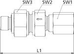 RIEGLER Rückschlagventil, G1/2a., Schneidring-Gew., Rohr-Außen-Ø14, PN max.400, SW1 27, SW2 27, SW3 32, Stahl verz.,Öff.-1