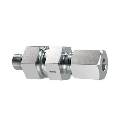 RIEGLER Rückschlagventil, G1/4a.,Schneidring-Gew., Rohr-Außen-Ø 8, PN max. 250, SW1 17, SW2 19, SW3 19, Stahl verz.,Öff.-0
