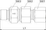 RIEGLER Rückschlagventil, G3/4a., Gew.-Schneidring, Rohr-Außen-Ø20, PN max.400, SW1 36, SW2 46, SW3 41, Stahl verz.,Öff.-1