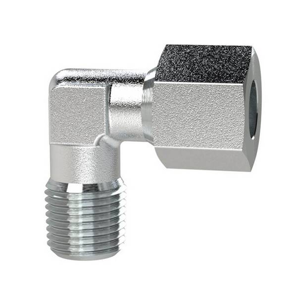RIEGLER Winkel-Einschraubverschraubung, NPT 1/2 a., Rohr-Außen-Ø 15 mm, PN max. 315 bar, SW1 27, SW2 19, Stahl verzinkt.