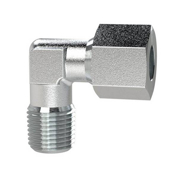 RIEGLER Winkel-Einschraubverschraubung, NPT 1/2 a., Rohr-Außen-Ø 16 mm, PN max. 630 bar, SW1 30, SW2 24, Stahl verzinkt.