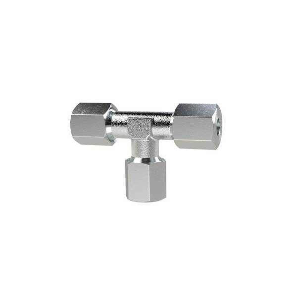 RIEGLER T-Verschraubung, Rohr-Außen-Ø 10 mm, PN bar 100, SW1 17, SW2 14, Stahl verzinkt.  T-Verschraubung, sehr leichte