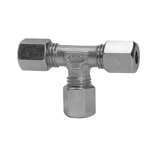 RIEGLER T-Verschraubung, Rohr-Außen-Ø 12 mm, PN max. 315 bar, SW1 22, SW2 17, Stahl verzinkt.  T-Verschraubung, leichte