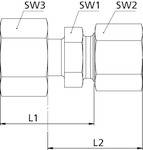 RIEGLER Reduzierung, Rohr-Außen-Ø Muffen 12/10 mm, PN max. 630 bar, SW1 19, SW2 22, SW3 24, Stahl verzinkt. Reduzierung-1