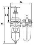 RIEGLER Wartungseinheit 2-tlg. »Standard« mit Polycarbonatbehälter, BG 4, G 1, PE max. 16 bar, Regelbereich 0,5 - 10 bar-0