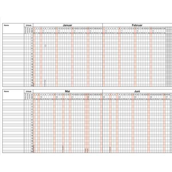 Urlaubsübersicht 60x42cm 20 Mitarbeiter in Versandverpackung 2027-1