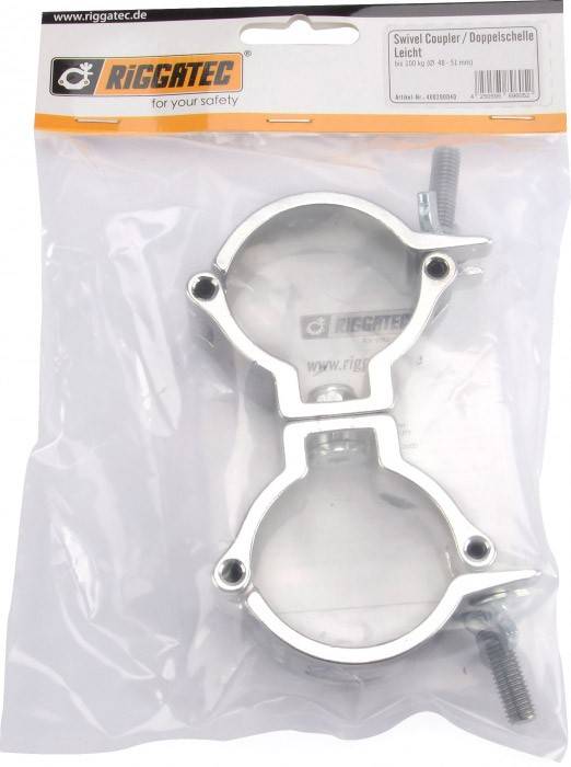 Riggatec Doppelschelle -Swivel Coupler leicht silber bis 100 kg (48-51mm)-2