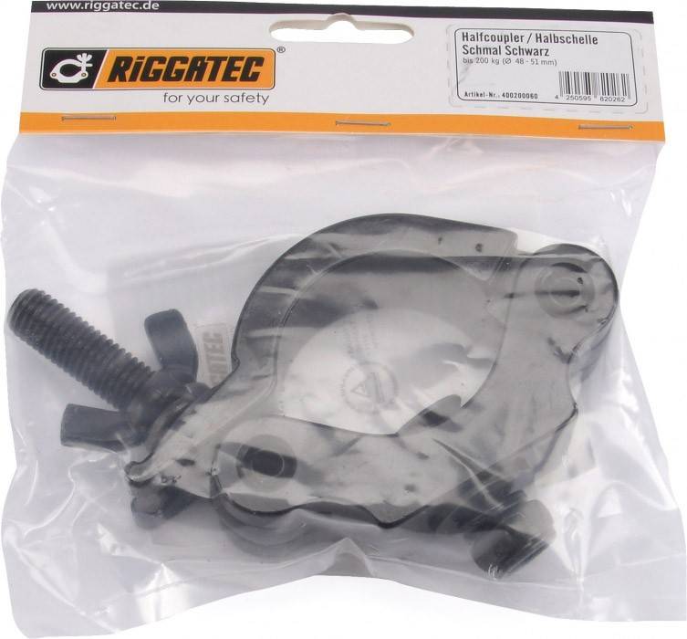 Riggatec Halbschelle - Halfcoupler schmal schwarz bis 200 kg (48 - 51 mm)-2