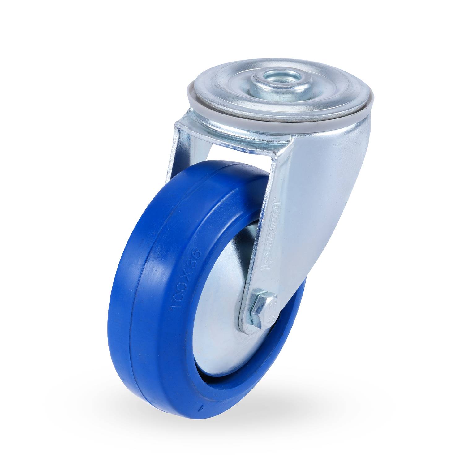 Riggatec Lenkrolle mit runder Montageplatte 100mm BLUE WHEEL-1