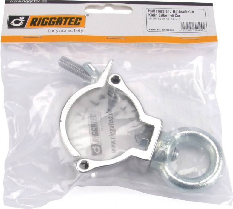 Riggatec Halbschelle - Halfcoupler silber mit Öse bis 100 kg (48-51mm)-1