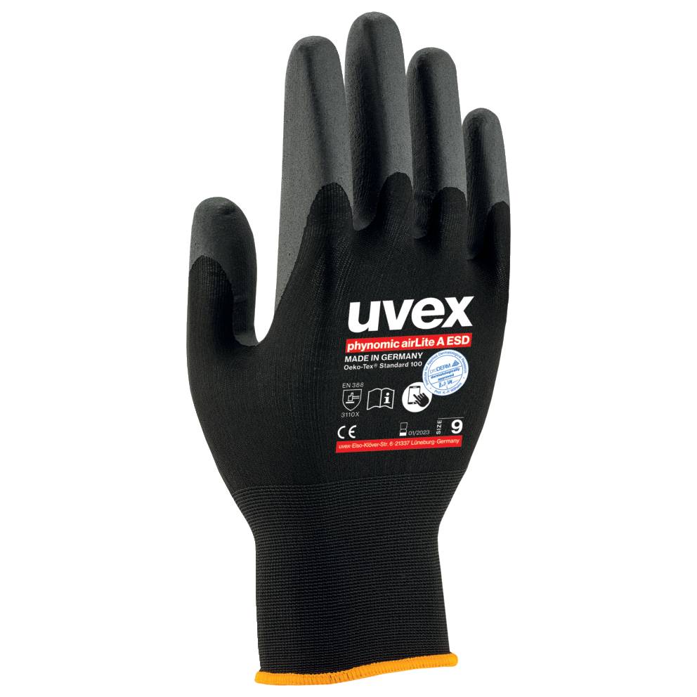 Uvex Phynomic AirLite A ESD Arbeitshandschuhe - 10 Paar Montagehandschuhe - 09/L-0