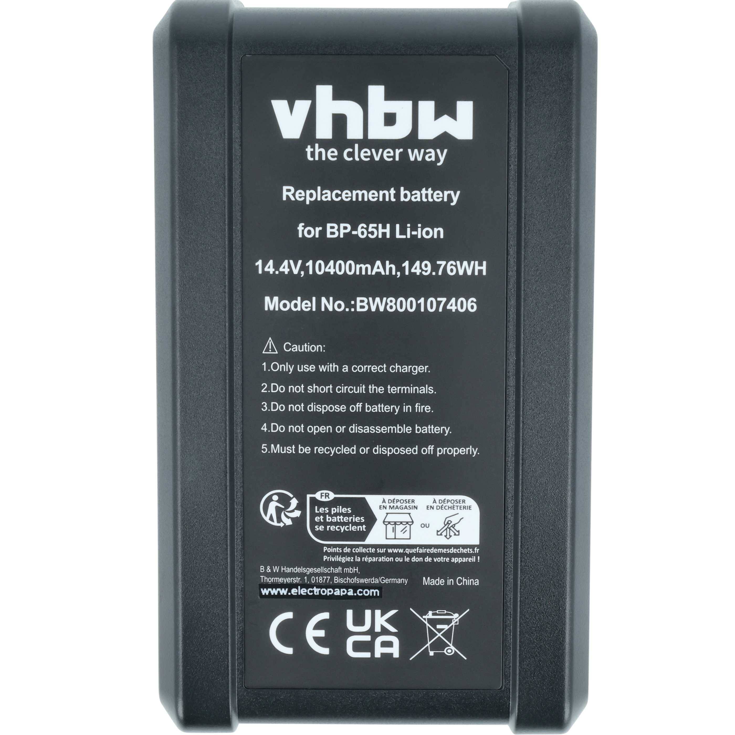 vhbw 1x Akku kompatibel mit Sony DXC-D50PK, DXC-D50PH, DXC-D50WS, DXC-D50PL, DXC-D50WSH Videokamera Camcorder (10400 mAh-2