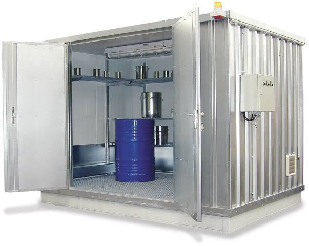 Gefahrstoff-Container,isoliert,f. wasserg. Stoffe,HxBxT 2385x2075x1075mm,Wanne 300l,Doppelflügeltür auf Längsseite-0