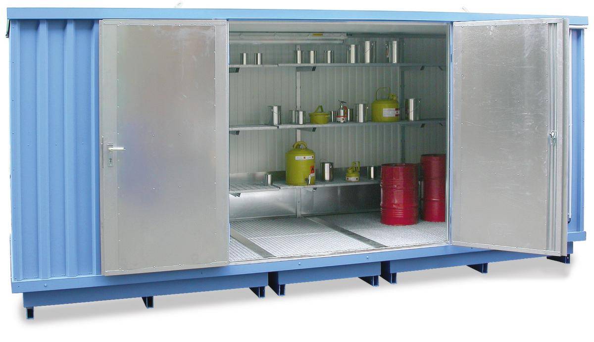 Gefahrstoff-Container,isoliert,f. wasserg. Stoffe,HxBxT 2385x2075x6075mm,Wanne 2800l,Doppelflügeltür auf Längsseite-1