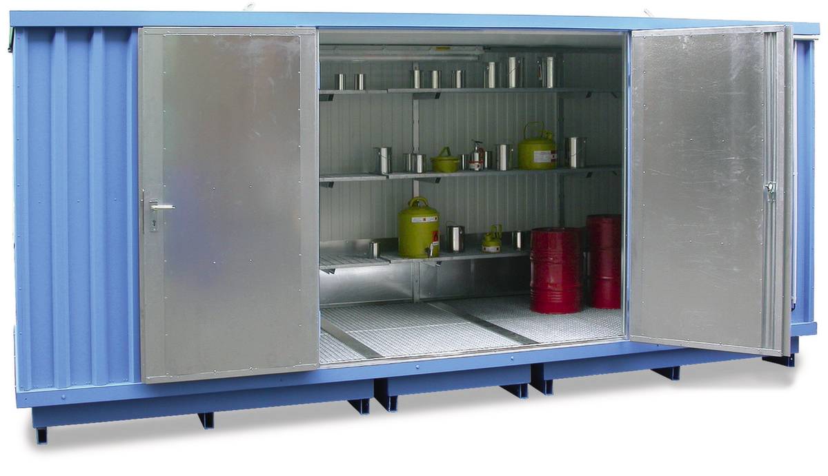 Gefahrstoff-Container,isoliert,f. wasserg./brennbare Stoffe,HxBxT 2400x2875x4075mm,Doppelflügeltür auf Schmalseite-1