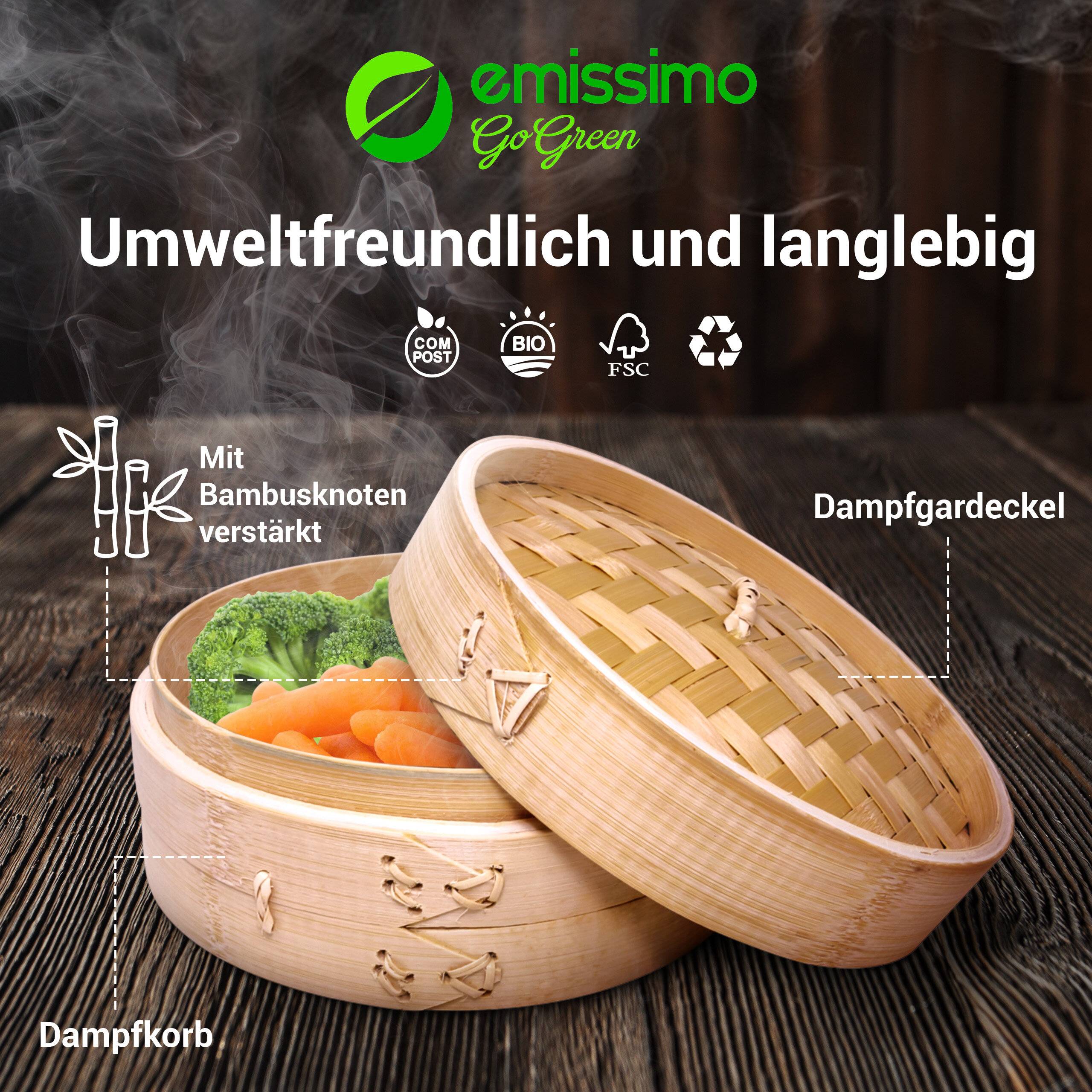 Dampfgarer Bambus - asiatischer Dämpfkorb mit 1 Etage, und Deckel -Durchmesser: Ø 13 cm-1