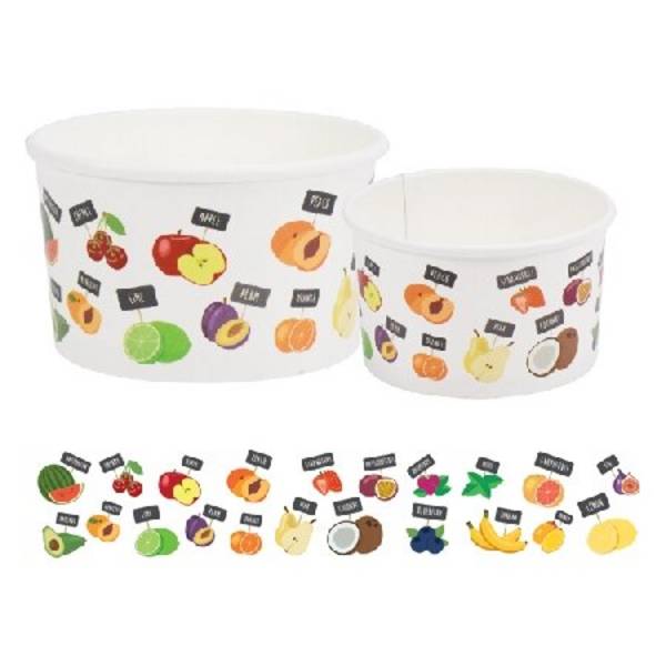 Eisbecher aus Pappe + PE, Motiv "FRUITS" - Kapazität: 120 ml / 4 oz - 250 Stück