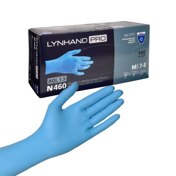 Nitril Einweghandschuh Lynhand Pro CAT. III, EN455 AQL 1.5 - puderfrei (100 Stück) 24cm M