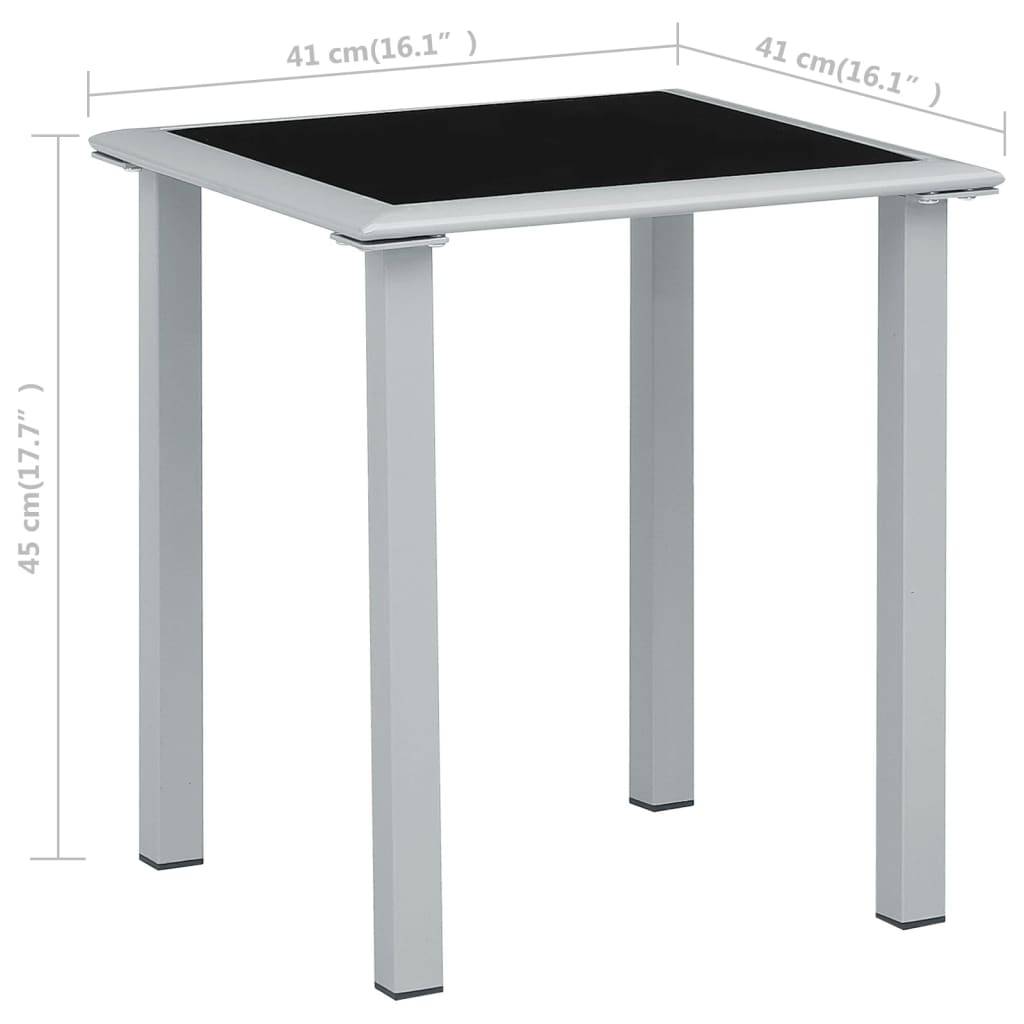 vidaXL Gartentisch Schwarz und Silbern 41x41x45 cm Stahl und Glas-2