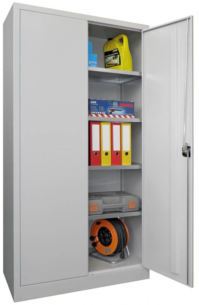 Flügeltürenschrank - Vollblechtüren - 1.950x1.200x500 mm (HxBxT) - 4 Einlegeböden verzinkt - Zylinderschloss - lichtgrau-1