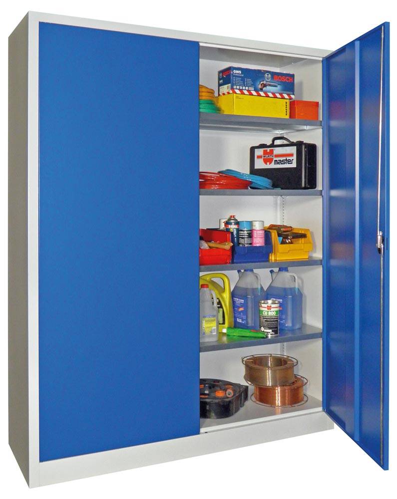 Flügeltürenschrank - Vollblechtüren - 1.950x1.200x500 mm (HxBxT) - 4 Einlegeböden verzinkt - Zylinderschloss - lichtgrau-2