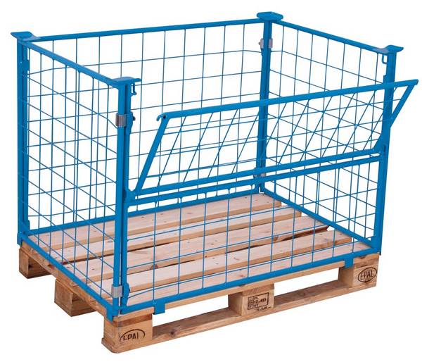 Palettenaufsatz Typ 64, Drahtvergitterung, halb abklappbar, lichtblau, 1200x1000x1200mm