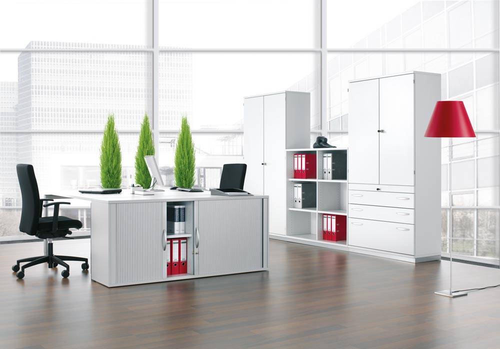 Geramöbel Büroschrank Profi, 5 OH, Breite 800 mm, Flügeltür, weiß-1