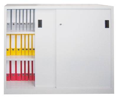 Schiebetürenschrank, Vollblechtüren, 4 verzinkte Böden, mit Trennwand, BxTxH 150-0