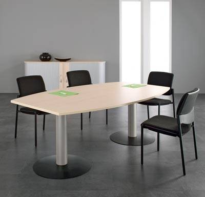 Konferenztisch, BxTxH 2400x800/1200x720 mm, Tonnenform Plattenfarbe lichtgrau, S-1