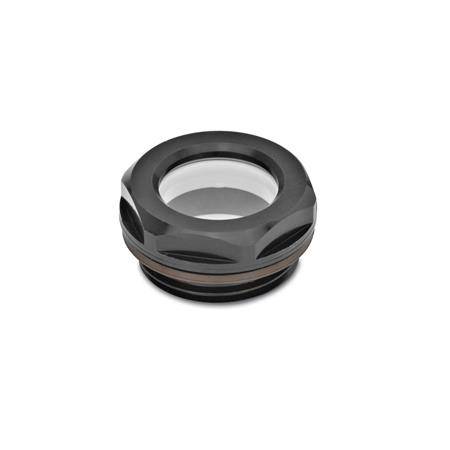 Ölschaugläser, Aluminium / ESG-Glas, beständig bis 180°C, schwarz eloxiert-0