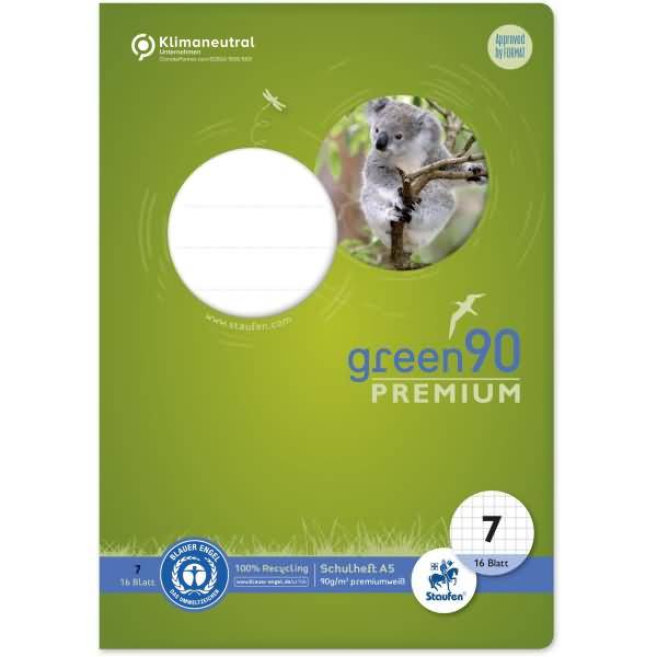 Schulheft Green A5 kariert 7mm Lineatur 7 16 Blatt