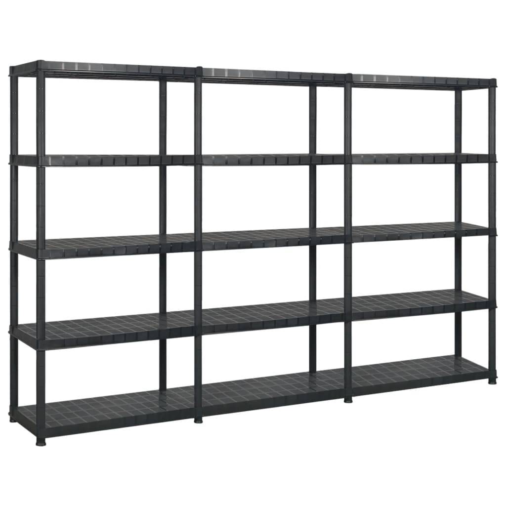 vidaXL Lagerregal mit 5 Böden Schwarz 255x40x185 cm Kunststoff