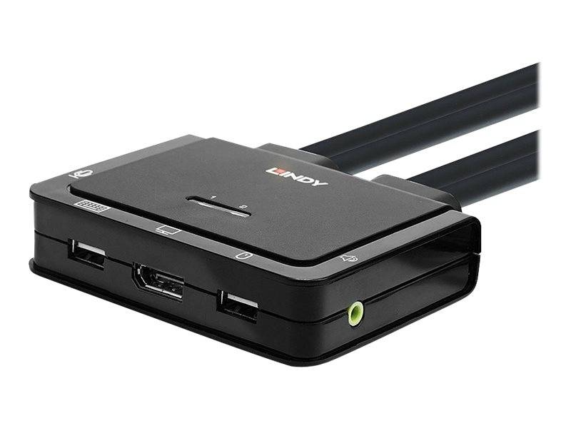 Lindy 2 Port DisplayPort 1.2, USB Type C, USB 2.0 & Audio Cable KVM Switch-2