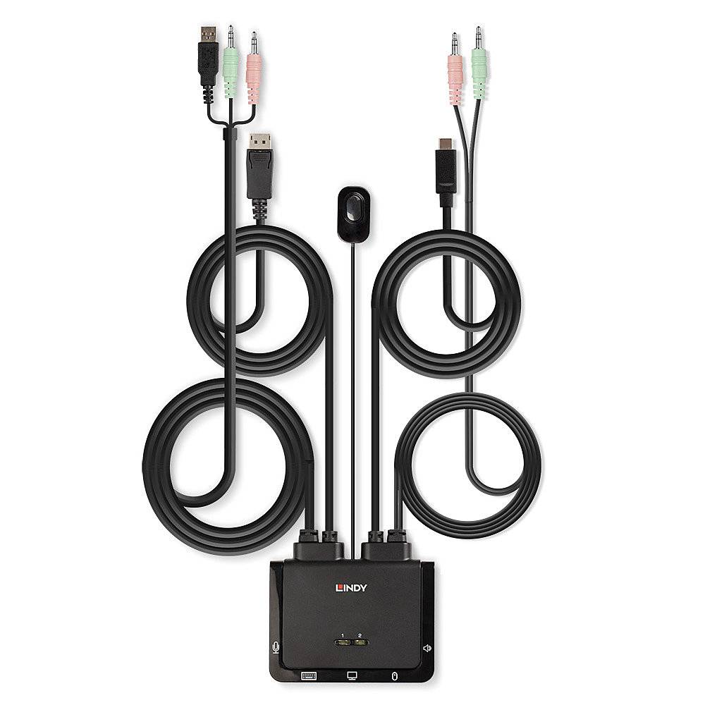 Lindy 2 Port DisplayPort 1.2, USB Type C, USB 2.0 & Audio Cable KVM Switch-4