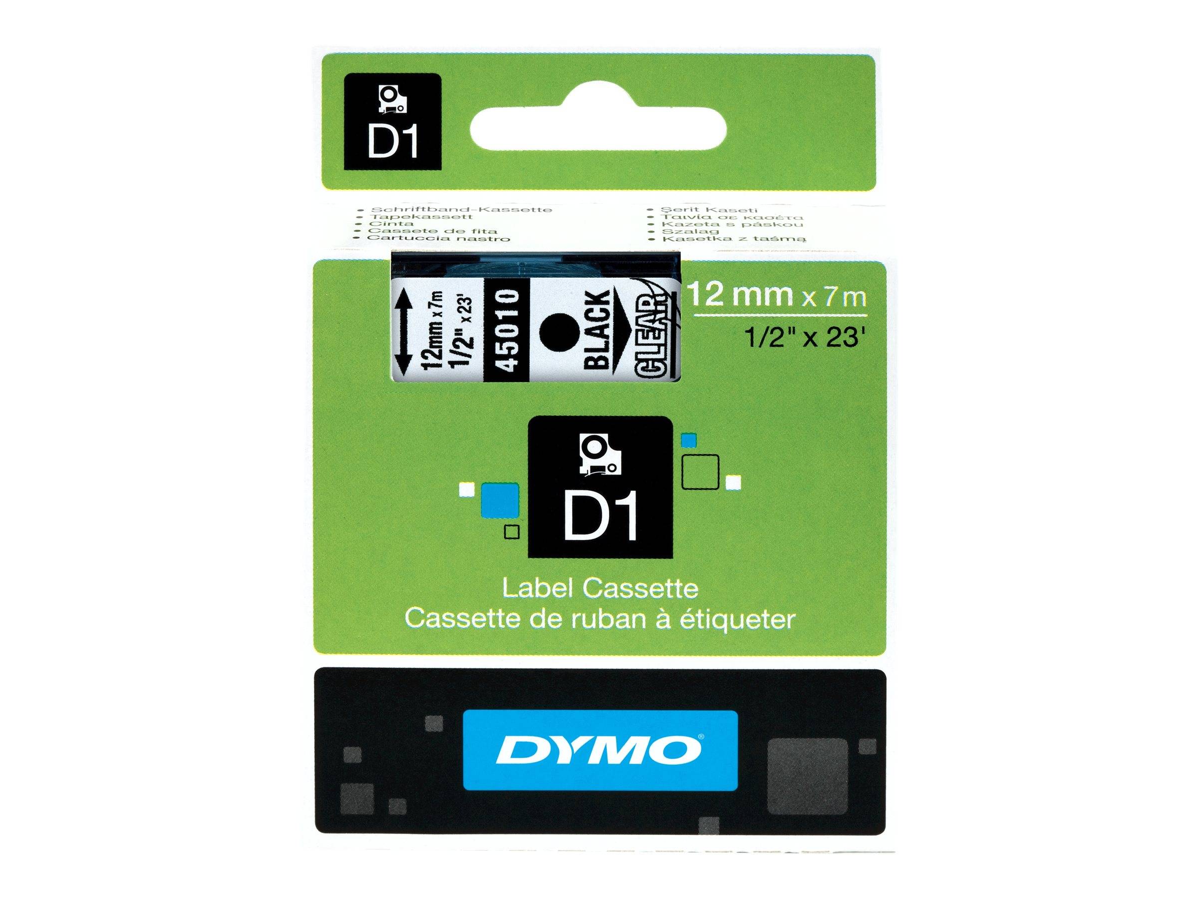 DYMO D1 - Selbstklebend - Schwarz auf Transparent - Rolle (1,2 cm x 7 m)-1