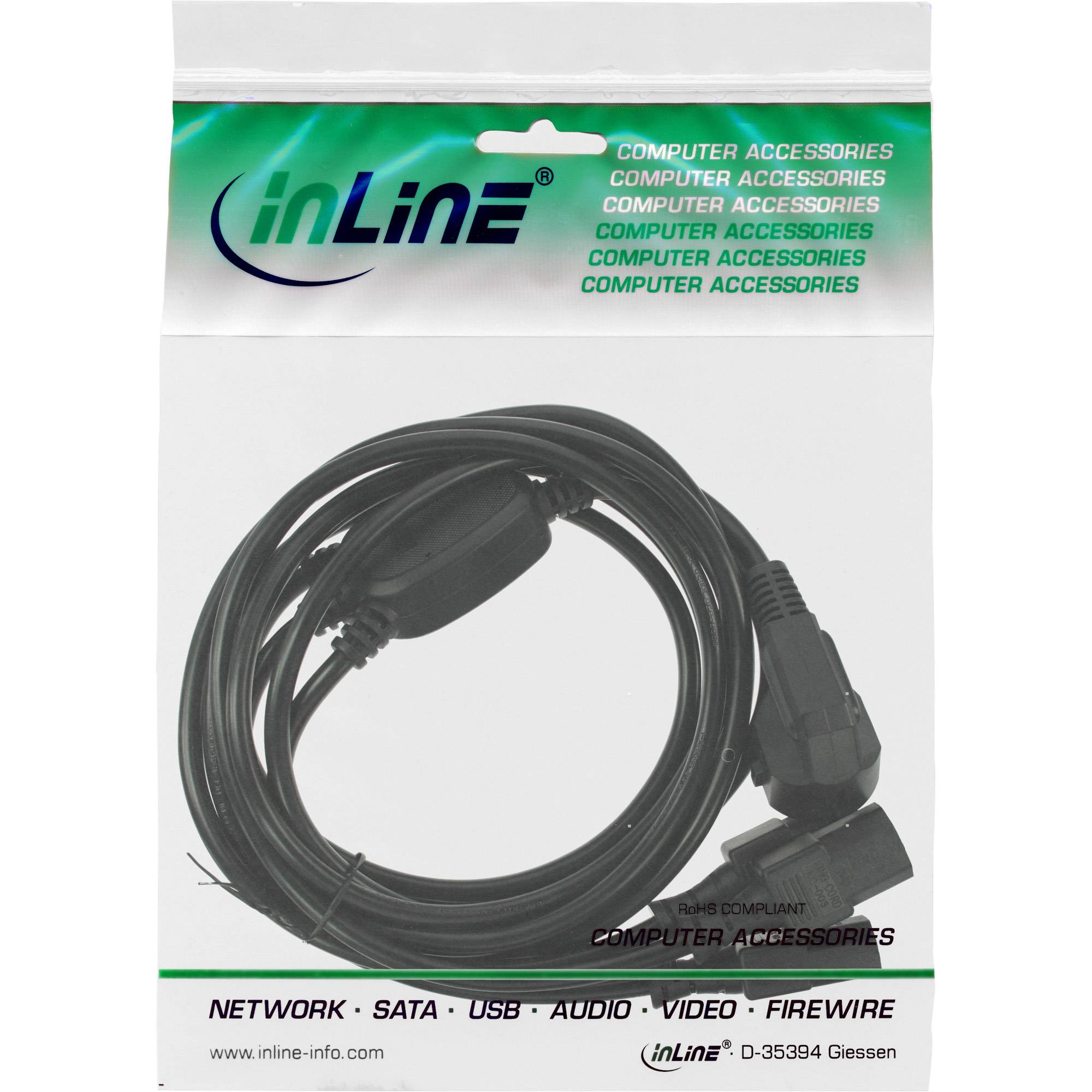 InLine® Netz-Y-Kabel, 1x Schutzkontaktstecker zu 3x Kaltgerätestecker, 1,8m-1
