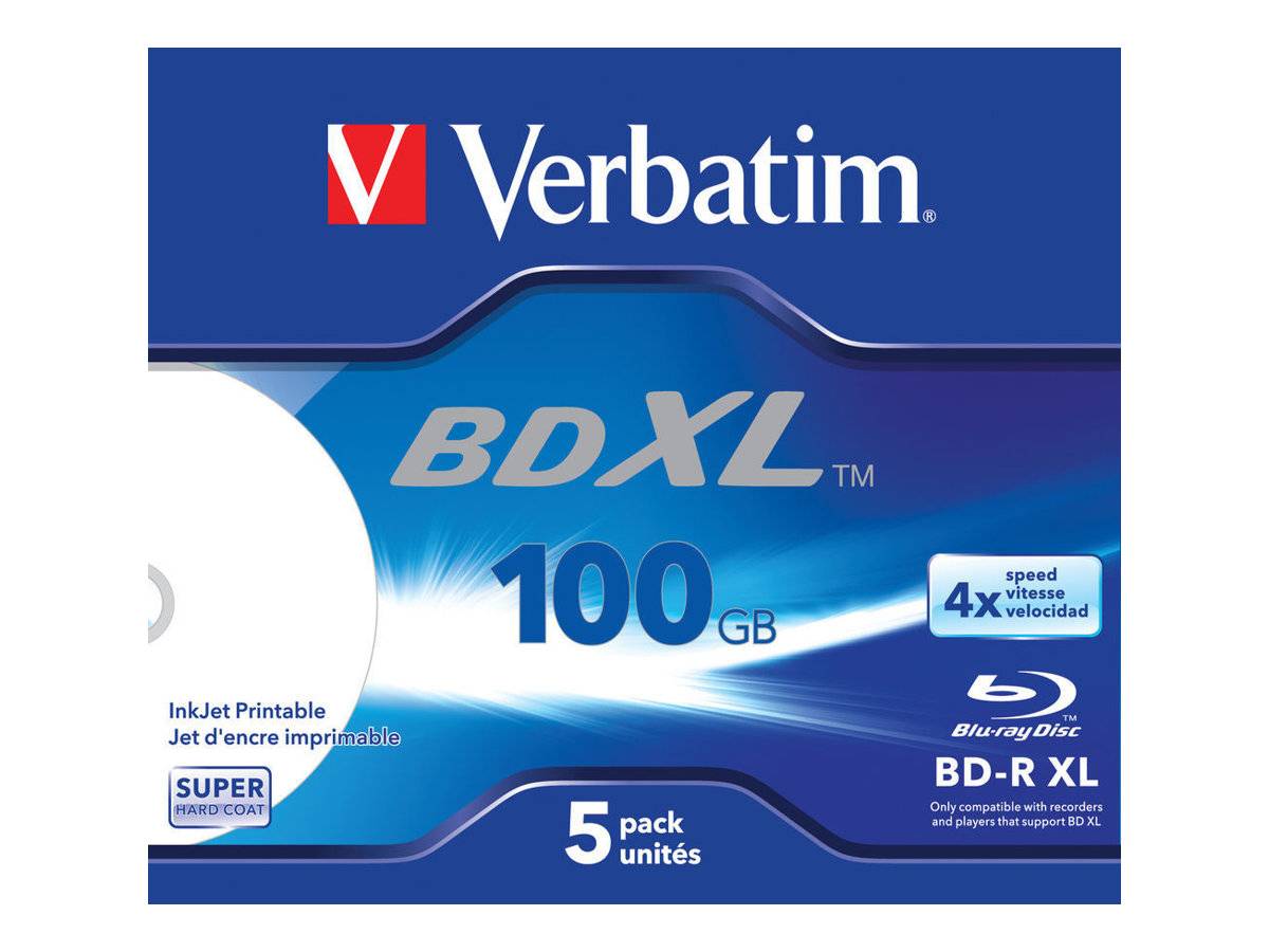 Verbatim - 5 x BD-R XL - 100 GB 4x - mit Tintenstrahldrucker bedruckbare Oberfläche - Jewel Case (Schachtel)-0
