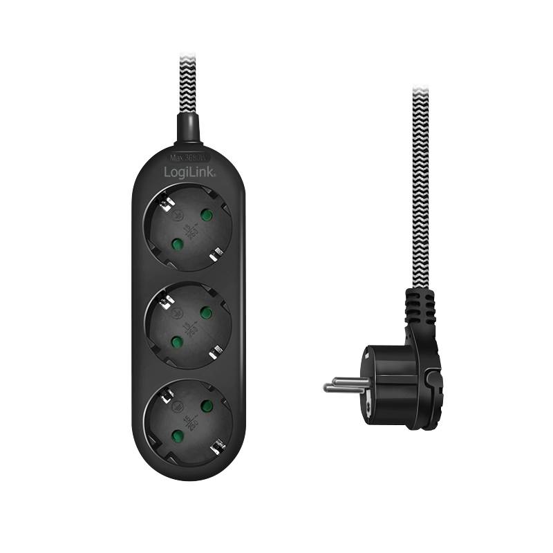 LogiLink - Steckdosenleiste - Wechselstrom 250 V - 3680 Watt - Eingabe, Eingang CEE 7/4 - Ausgangsanschlüsse: 3 (3 x Ste-2