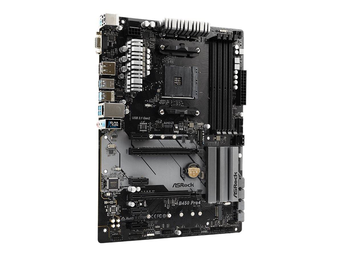 ASRock B450 Pro4 - Motherboard - ATX - Socket AM4 - AMD B450 Chipsatz - USB 3.1 Gen 1, USB-C Gen2, USB 3.1 Gen 2-3