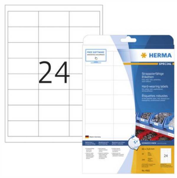 HERMA 4582, Weiß, Selbstklebendes Druckeretikett, A4, Laser, Quadratisch, 240 Stück(e)
