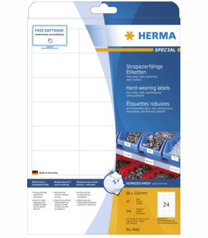 HERMA 4582, Weiß, Selbstklebendes Druckeretikett, A4, Laser, Quadratisch, 240 Stück(e)-1