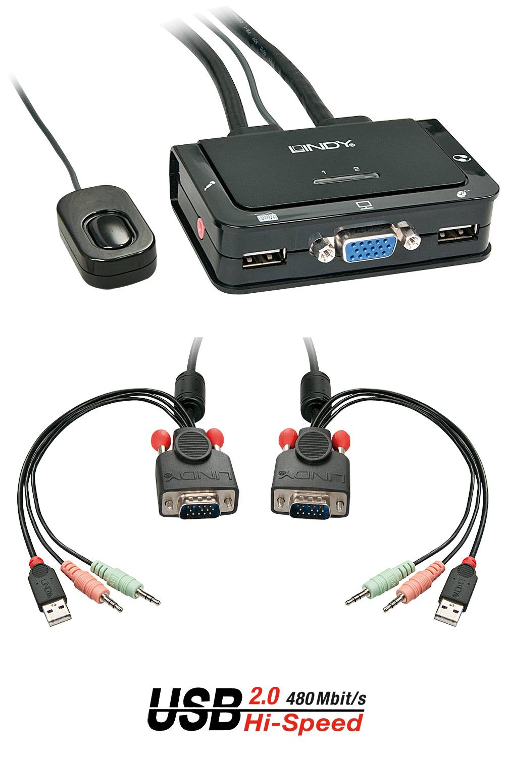 Lindy VGA KVM Switch Compact USB 2.0 Audio 2 Port-2