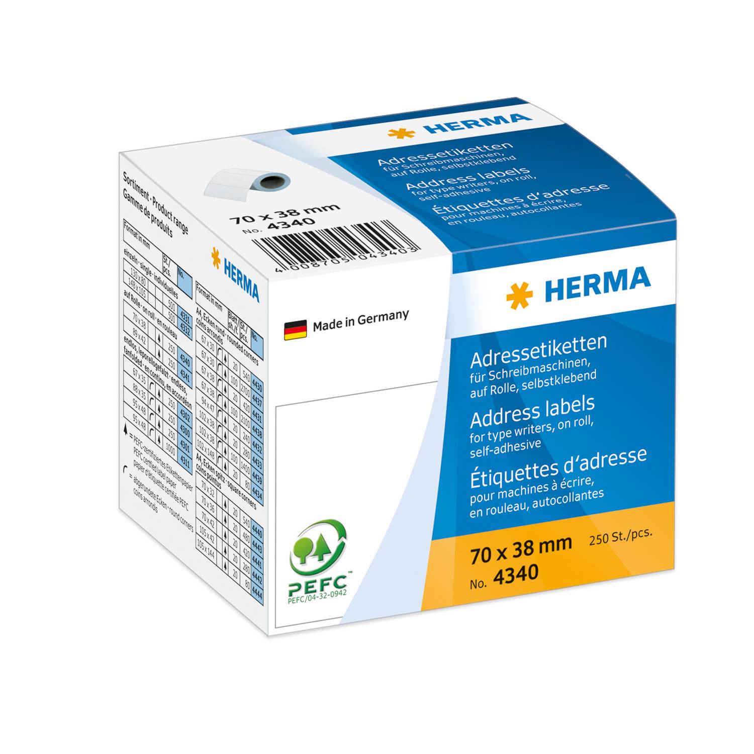 HERMA - Selbstklebend - 70 x 38 mm 250 Etikett(en) (1 Rolle(n)-1